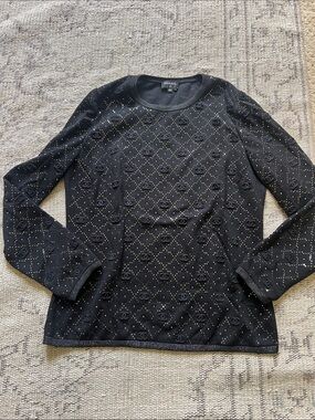 CHANEL Black Stud-Embellished Long Sleeve Knit Top